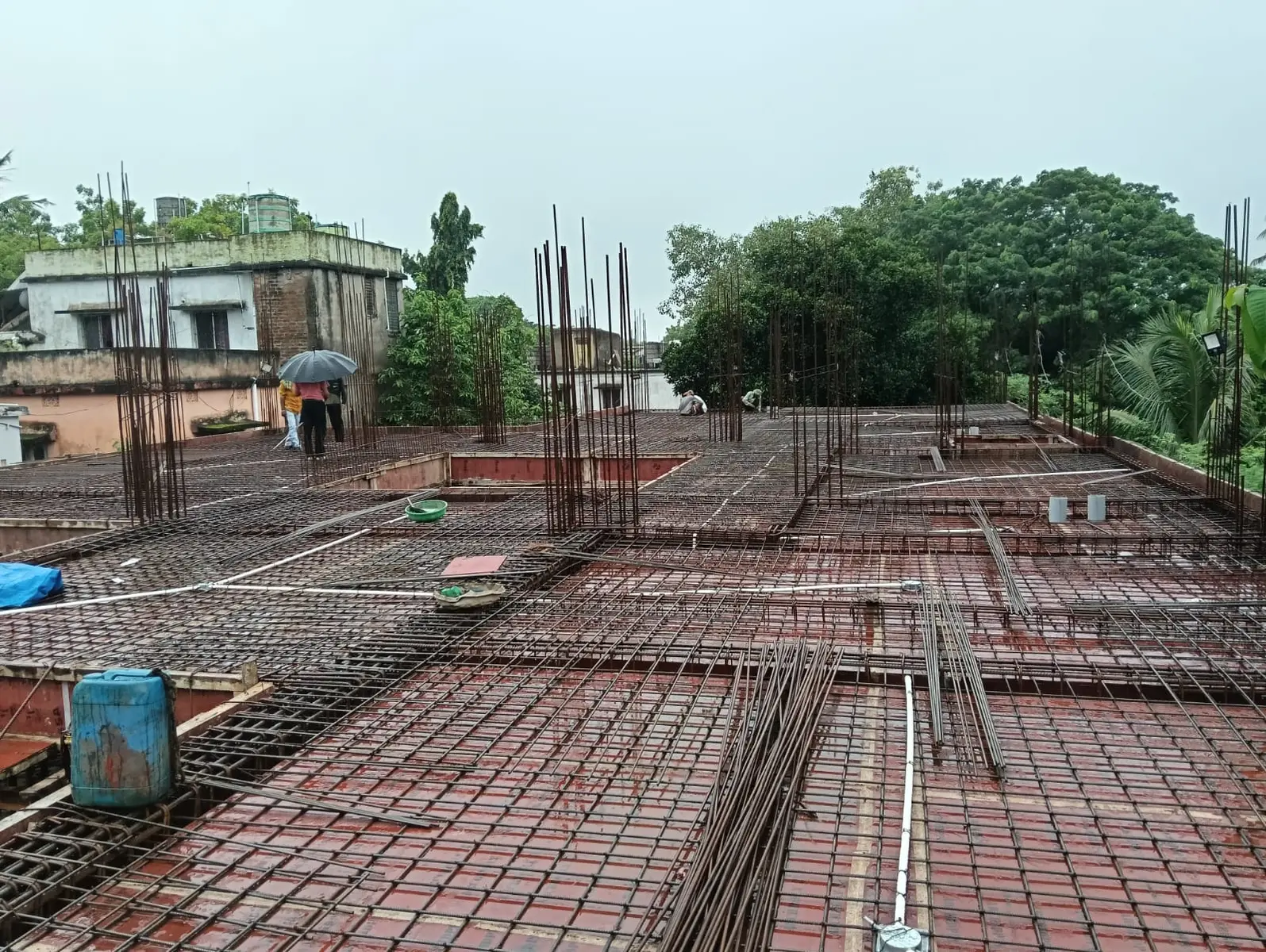 Reinforcement steel prepared for concrete slab work